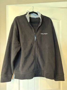Nautica Black Full-Zip Lightweight Fleece Jacket with Gray Hood Lining